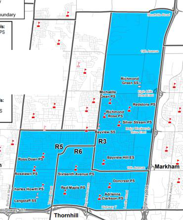 Map from the campaign flyer showing Richmond Hill Wards 3, 5 and 6
